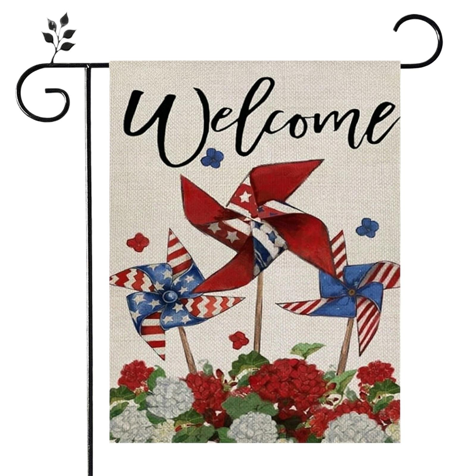 

Double Sided Linen Garden Flag American Stars and Stripes Patriotic Yard Decoration Outdoor Garden Banner One Size