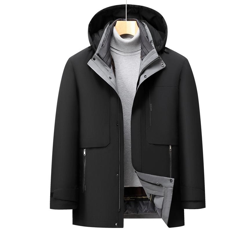 Men's Middle-Aged & Elderly Plus Velvet Warm Winter Down Jacket with Goose Down Liner