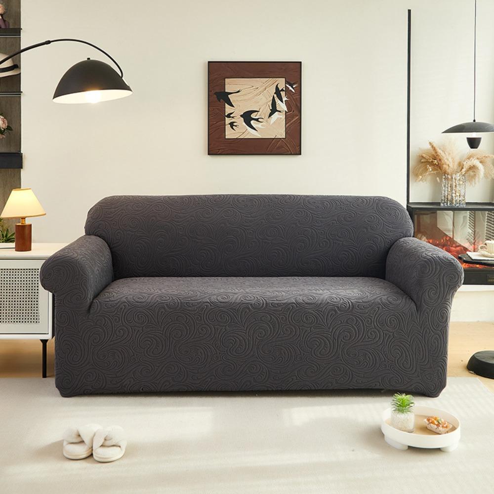 Thick Elastic Sofa Cover Full Wrap Embossed Fleece Dustproof Slip Resistant All Season Universal
