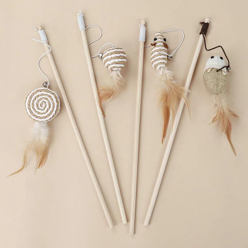 Interactive Cat Toys Set for Indoor Cats Wooden Wand with Bell Feather Sisal Mouse Balls Chew Rope Kitten Chase Exercise Play Pet Supplies