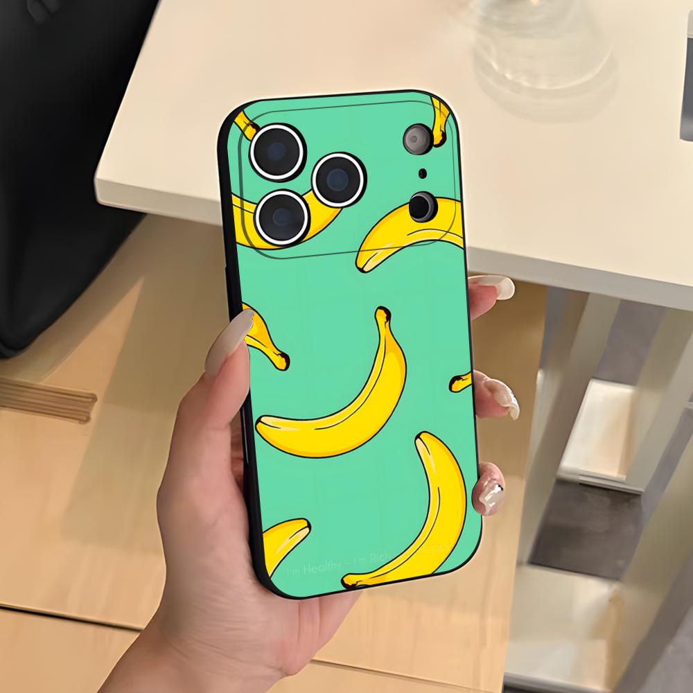 

Banana Pattern Phone Case For IPhone 17 Air 16 E Pro Max 15 14 13 Mini 12 Pro 11 Max Plus Black Soft Shell iPhone 14ProMax