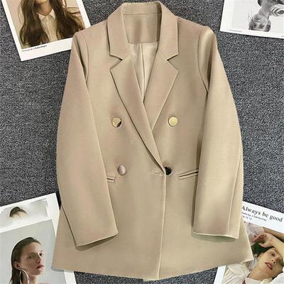 Office Lady Elegant Double Breasted Blazer Women Clothing Autumn Long Sleeve Slim Suit Jackets Casual Chic Tops Female Coat