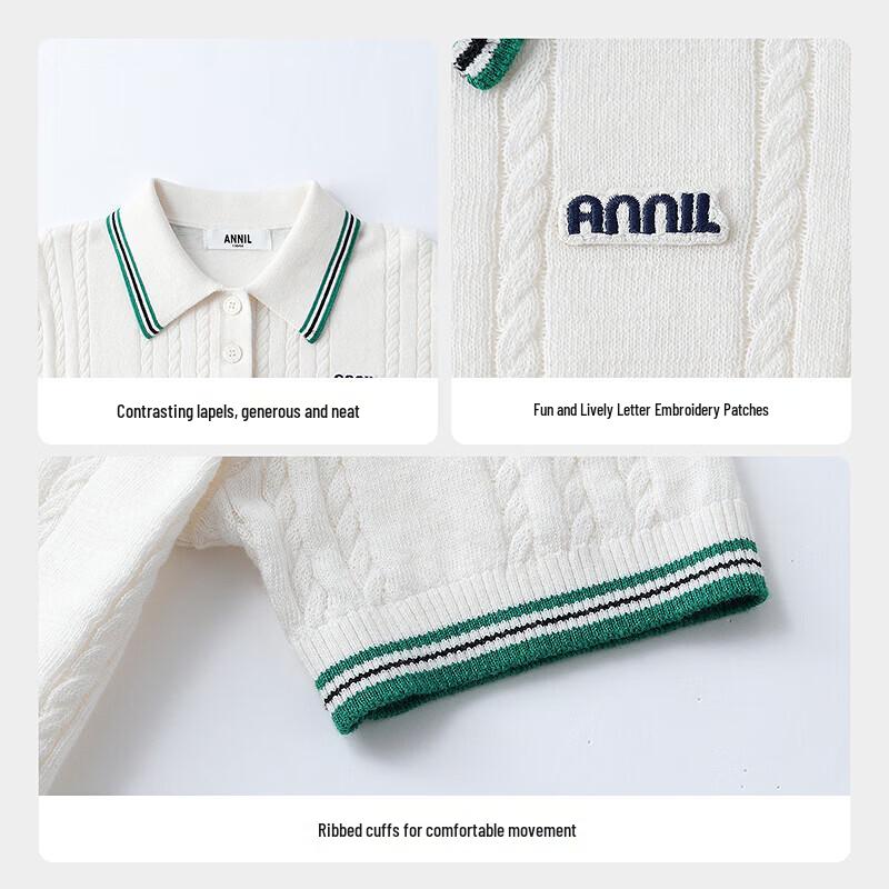 Annil Mädchen Strickshirt mit Kragen und kurzen Ärmeln
