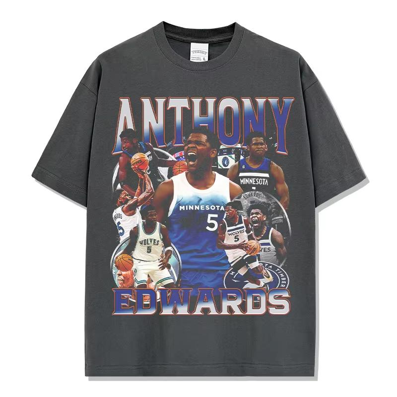 Neues Anthony Edwards Bedrucktes Kurzarm-T-Shirt High Street Vintage Schwer Kleiner Ausschnitt Baumwolle Herren- und Damen-Top