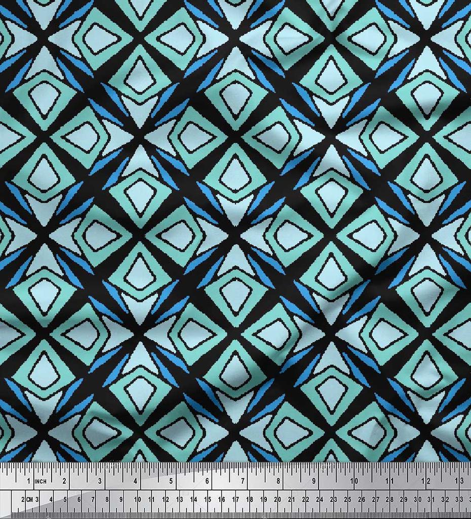 Soimoi Black Japan Crepe Satin Fabric Arrow & Diamond Geometric Fabric Prints By metre 42 Inch