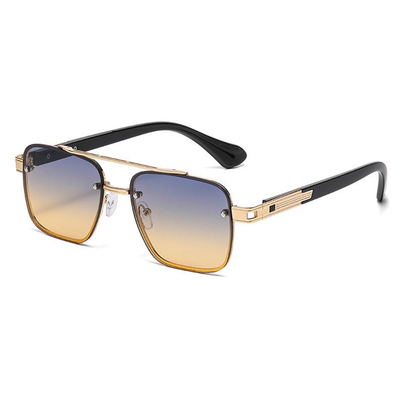 Metal Double-Bridge Square Sunglasses Unisex Versatile Aviator Outdoor UV Protection Glasses Classic Trendy Travel Eyewear