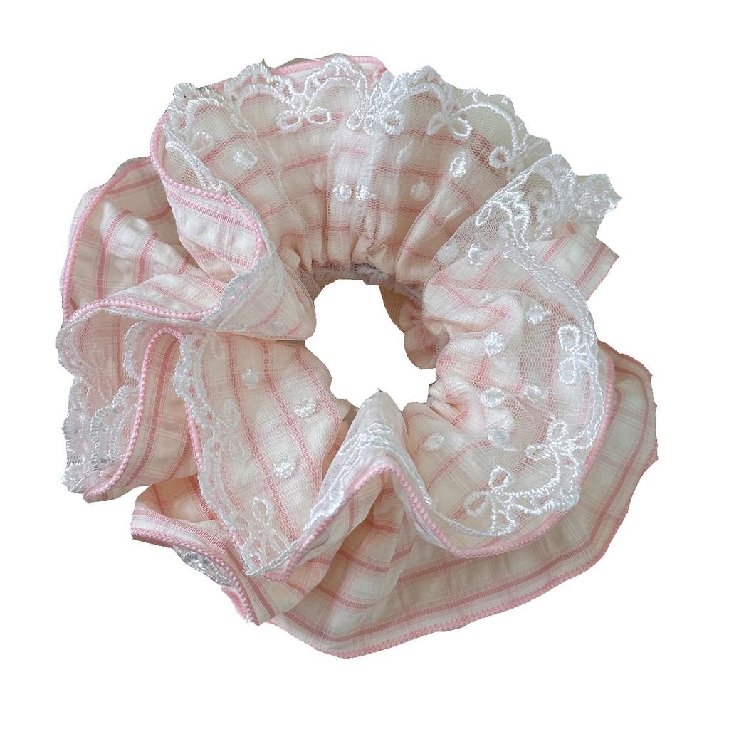Korean Version of the Holiday Style Fresh Large Hair Band Summer Foreign Style Mori Lace Hair Ball Head Flower Hair Rope Women
