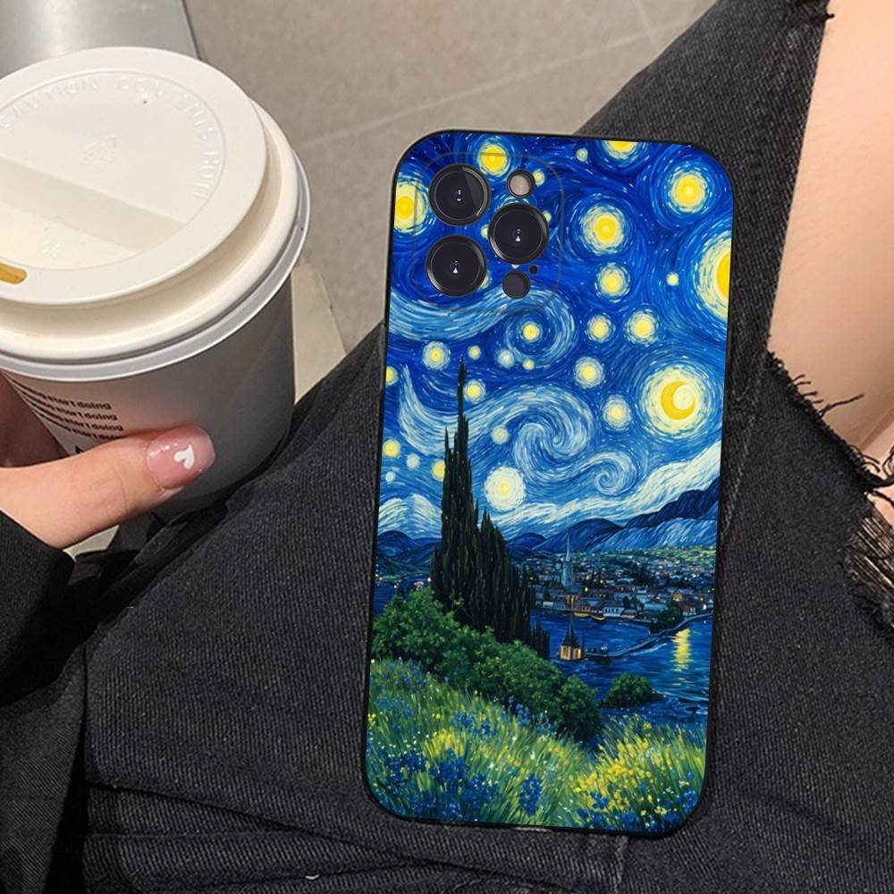 Art Vincent Van Gogh Phone Case For iphone 16 15 17 13 14 12 11 Pro Max Plus Black Shell Cover Case