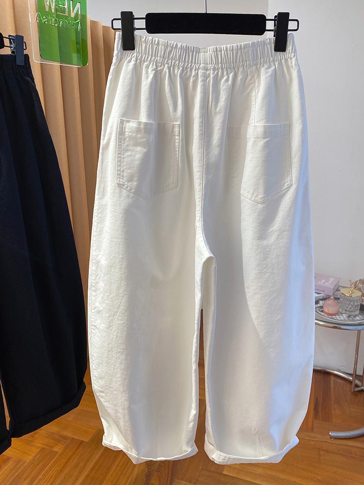 White Korean Style Women's Spring Casual Elastic Waist Wide Leg Pants