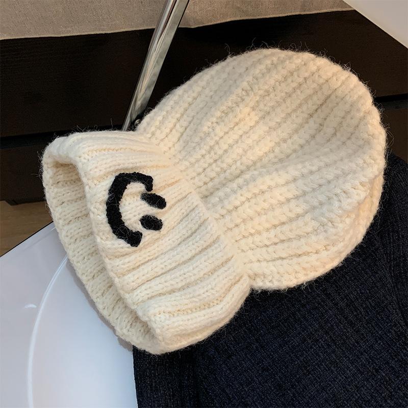 Forest recommended smiley face wool stacking hat big head circumference autumn and winter wind simple warm knitted wool hat