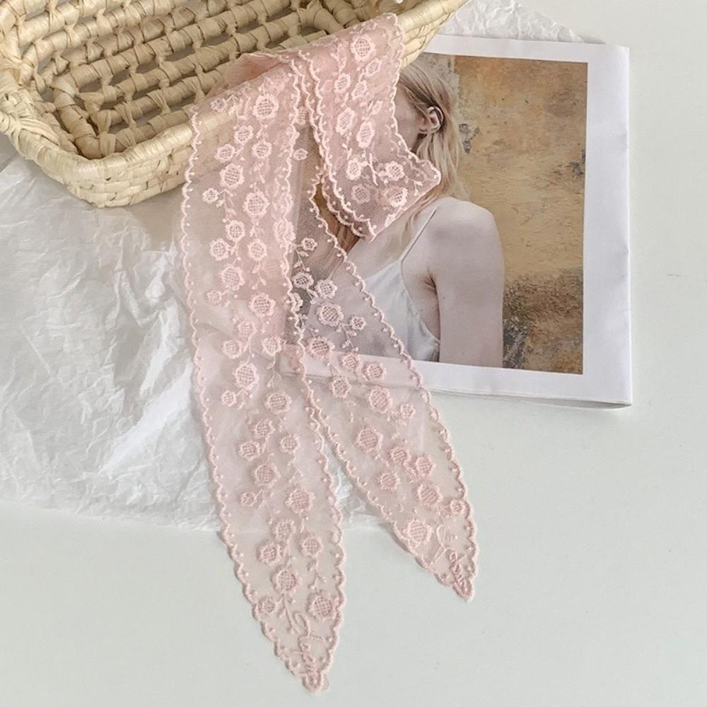 Fashion Long Skinny Ribbon Lace Scarf Floral Embroidery Solid Color Head Scarf Thin Tie Up Headband