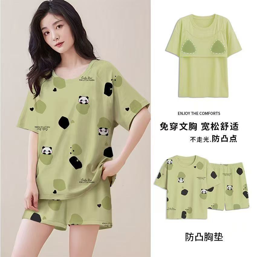 Pajamas with chest pads women's summer 1011 new women's short-sleeved thin loungewear summer