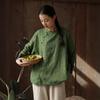 Johnature Women Vintage Shirts Print Floral O-Neck Long Sleeve Blouses Spring Button Chinese Style Shirts