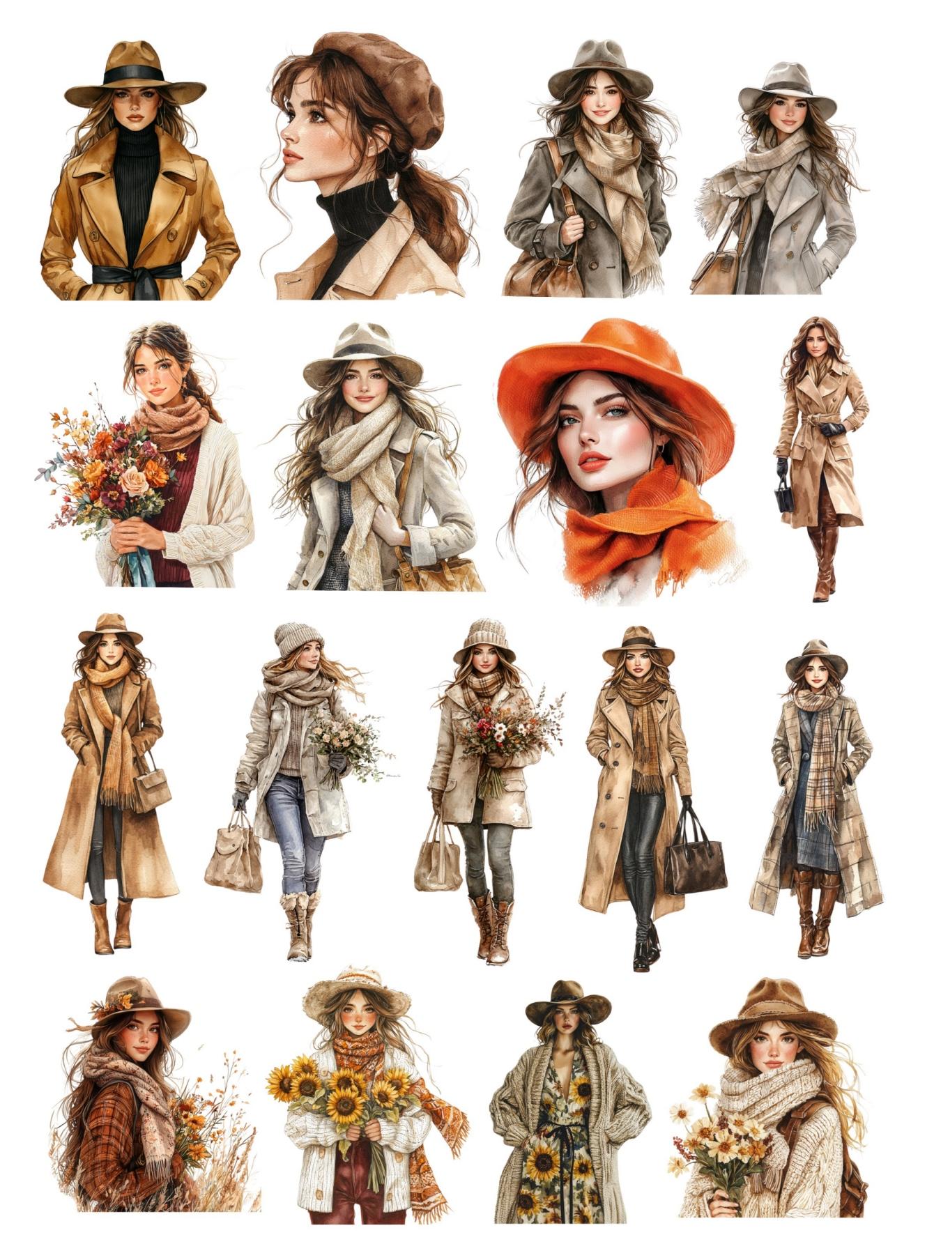 

17pcs Cute Self-made Winter fashion khaki fashion girl Scrapbooking Stickers /Decorative/DIY Craft Photo Albums stationery білий
