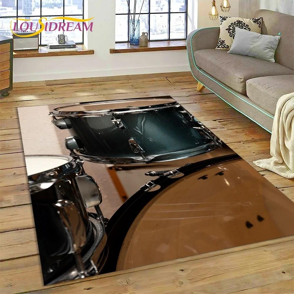 3D Drum Kit Drum Stand Set Music Instruments Carpet Rug for Bedroom Living Room Home Sofa Decoration,Child Large Decor Floor Mat