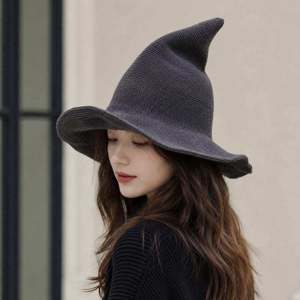 Solid Color Halloween Witch Hat Wool Knit Pointed Hat Wacky Halloween Party Hat  Masquerade
