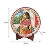 Paradise Lady Figure Painted Round Shape Marble Showpiece Plate with Stand (22.95 cm x 1.3 cm x 22.95 cm)