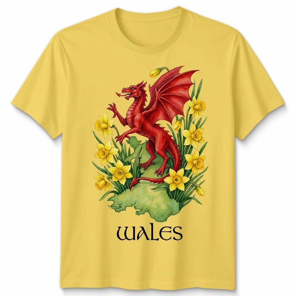 St Davids Day Welsh Flag Dragon Daffodil Wales Festival T Shirt Unisexs Kids Unisex