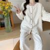 Ropa de dormir floral para mujer, conjuntos de pijama, conjunto de pantalones de pijama de invierno, 2 piezas, bonitos trajes de dormir de encaje, cálido traje de casa para dormir