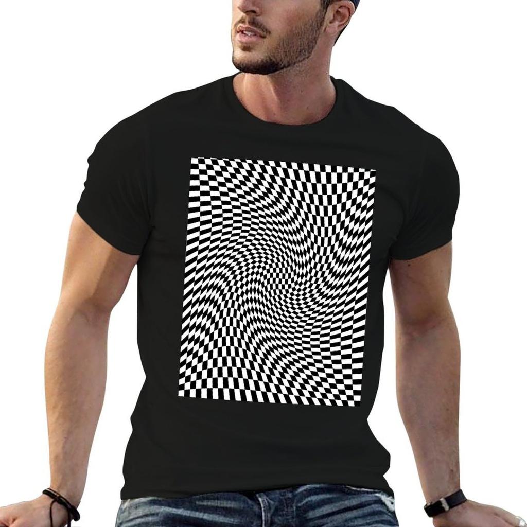 Black and White Optical Illusion T-Shirt Plus Size Gym Sports T-Shirt