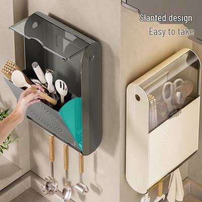 Wall-Mounted Multifunctional Chopstick Holder: Punch-Free, Dustproof Storage Rack for Chopsticks and Spoons