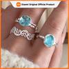 925 Sterling Silver Rings for Women Couple Minimalist Blue Stone Ring Fine CZ Jewelry Birthday Gift Prevent Allergy
