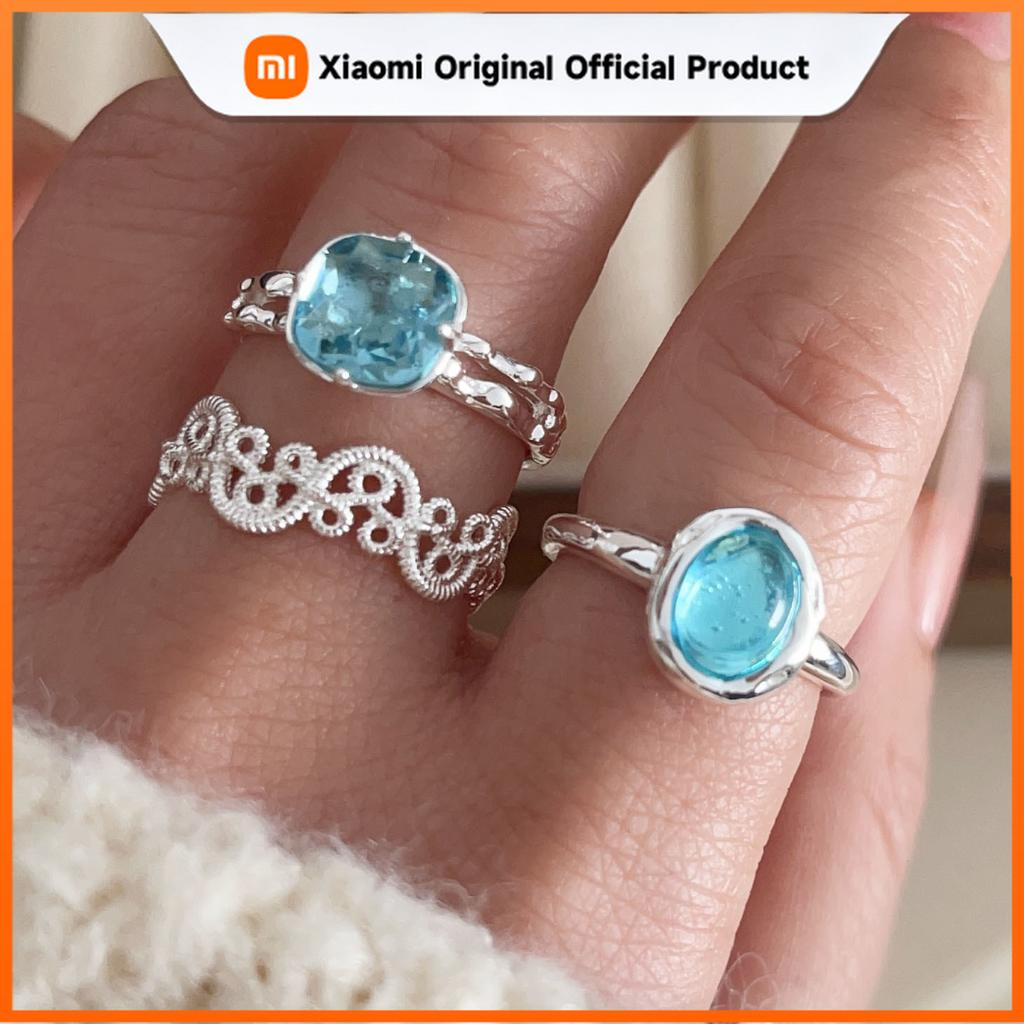 Xiaomi 925 Sterling Silver Rings for Women Couple Minimalist Blue Stone Ring Fine CZ Jewelry Birthday Gift Prevent Allergy