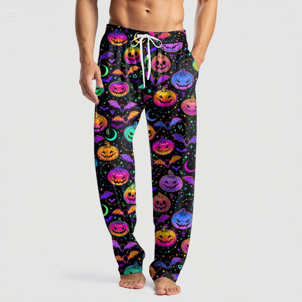 Men's Knitted Halloween Print Pocket Casual Pants Pajama Pants