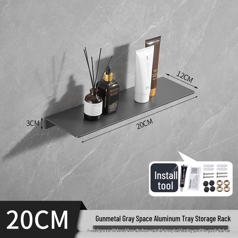 Gunmetal Gray Wall-Mounted Bathroom Storage Rack - Double Layer, No-Drill Shelves