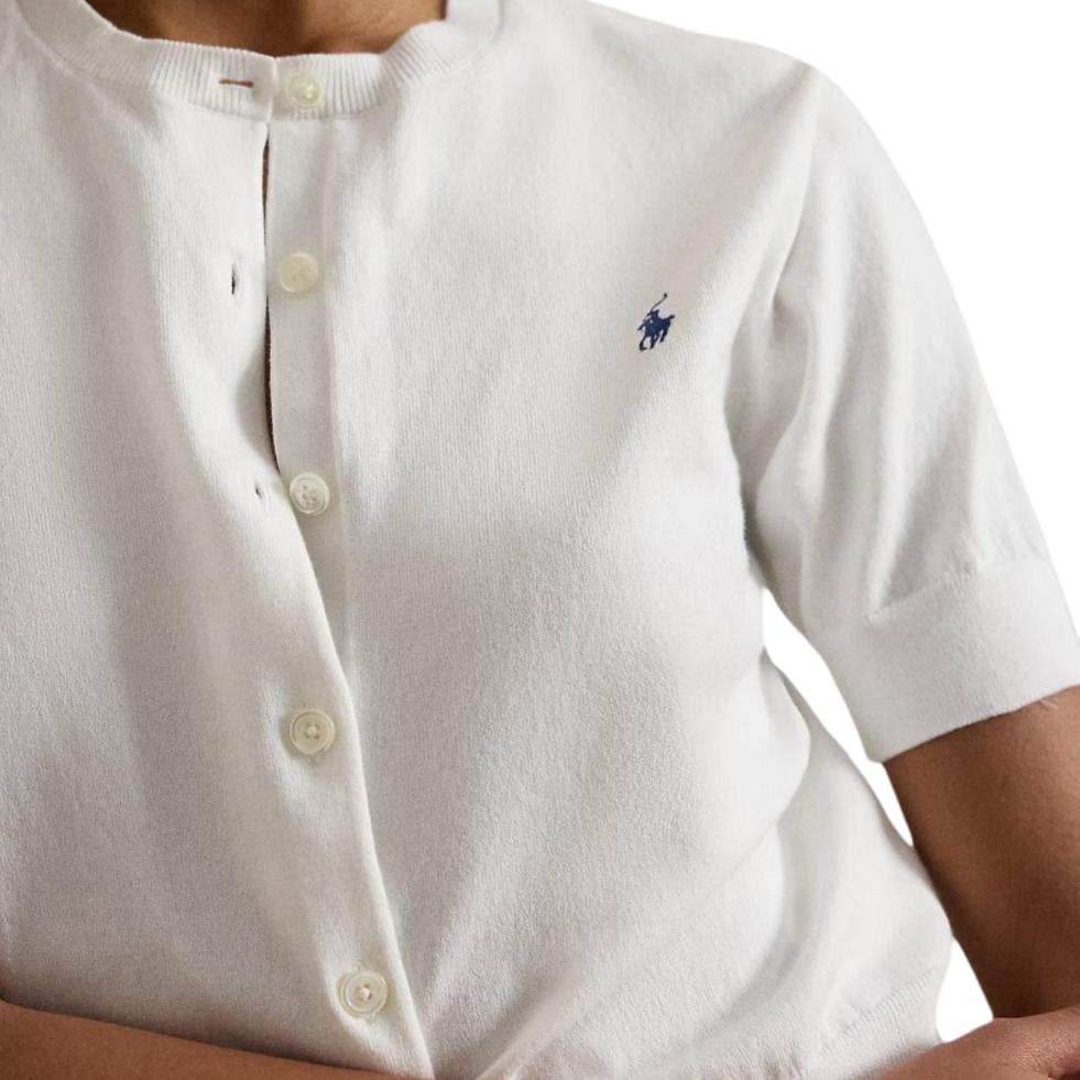 Polo Ralph Lauren SS26 Pony-Stickerei Einzelknopf Rundhalsausschnitt Kurzarm Strickoberteil Standard Passform Damen Oberteile 211873382-005