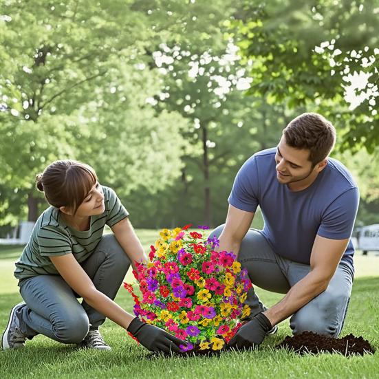 22" Artificial Violet Flower Topiary Ball Tree, UV Resistant Fake Bushes Shrubs with Ground Spike, Plastic Realistic Fake Plants for Porch, Garden,