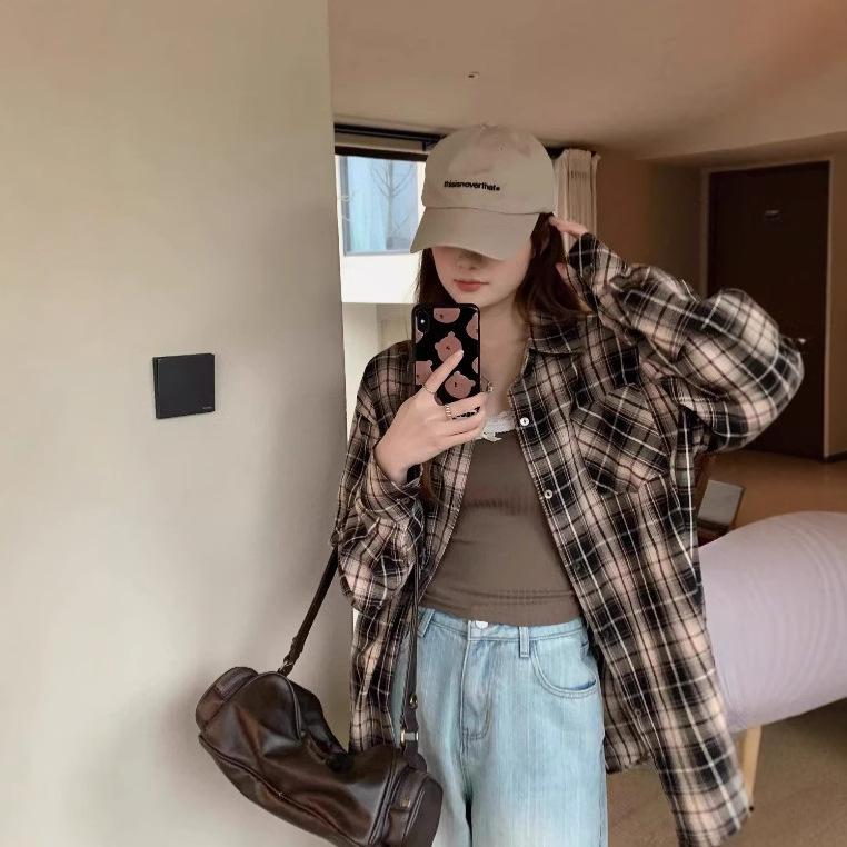 2025 Spring Korean Slimming Plaid Shirt for Women - High-End Sunscreen Design