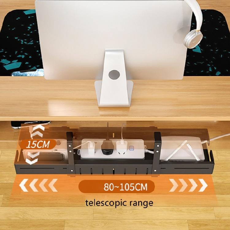 Adjustable Length Under Desk Wire Management Rack Easy Installation Desktop Cable Shelf for Electronics and Power Strips