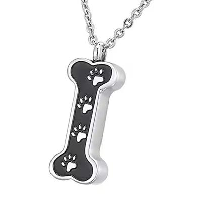 2Pieces Pet Memorial Urn Pendant Necklace with Bone Shape and Paws Print Design Ashes Holders for Valued Memory