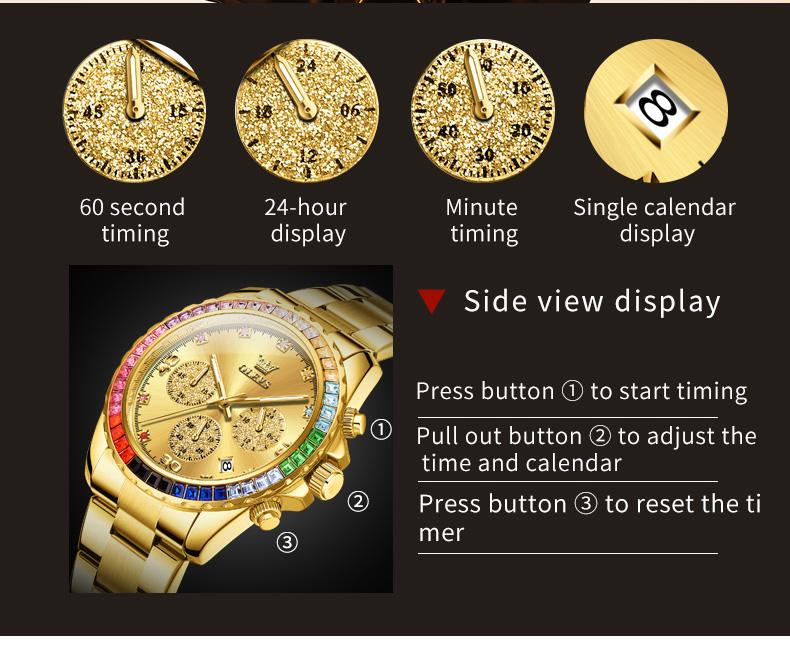 OLEVS 2939 Top Brand Men's Quartz Watch Rainbow Diamond Bezel Waterproof Chronograph Date Display Man Wristwatch Luxury Business