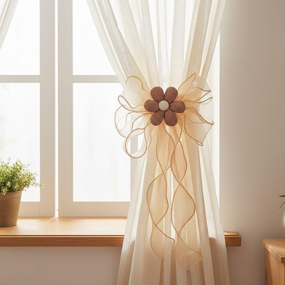 Organza Material Curtain Tieback Pink Tulip Bow Drapery Tieback Living Room Window