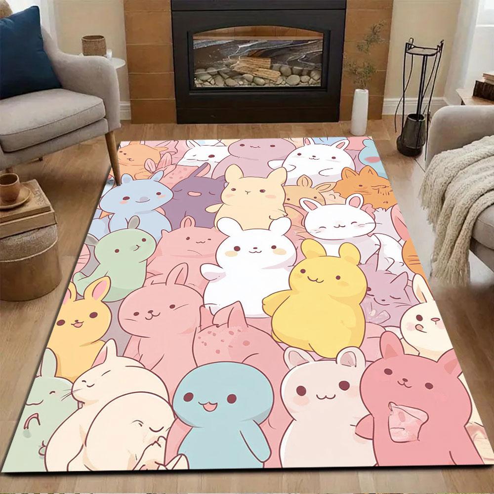 Colorful Cute Bunny Parade Patterned carpet, non slip mat suitable for living room and bedroom sofas