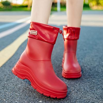 Regenstiefel Damen Kurzer Schaft Gummischuhe Erwachsene Rutschfest Wasserstiefel Dicke Sohle Wasser Plus Samt Kurzer Dicke Regen Damen