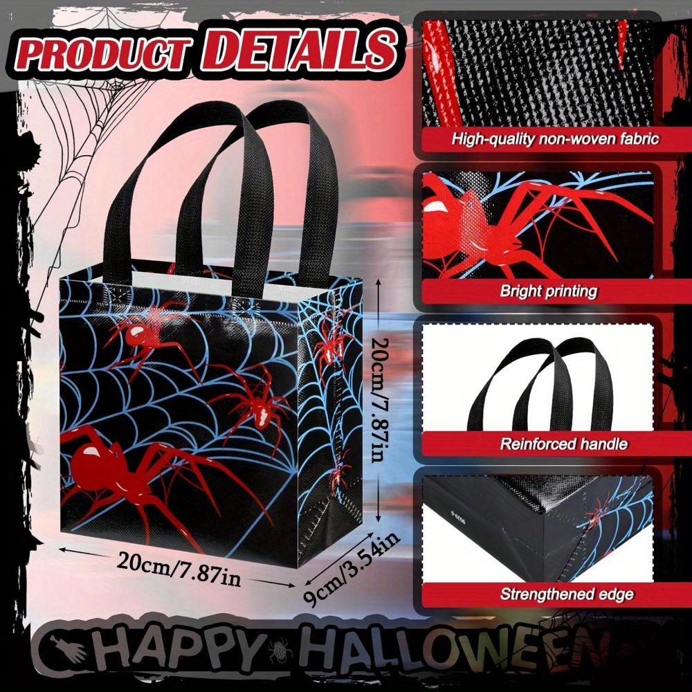 15pcs Spider Party Favor Bags Spider Web Goodie Bags Reusable Non-woven Bags Bulk with Handles for Halloween Party Supplies Spider Web Print Tote Bag