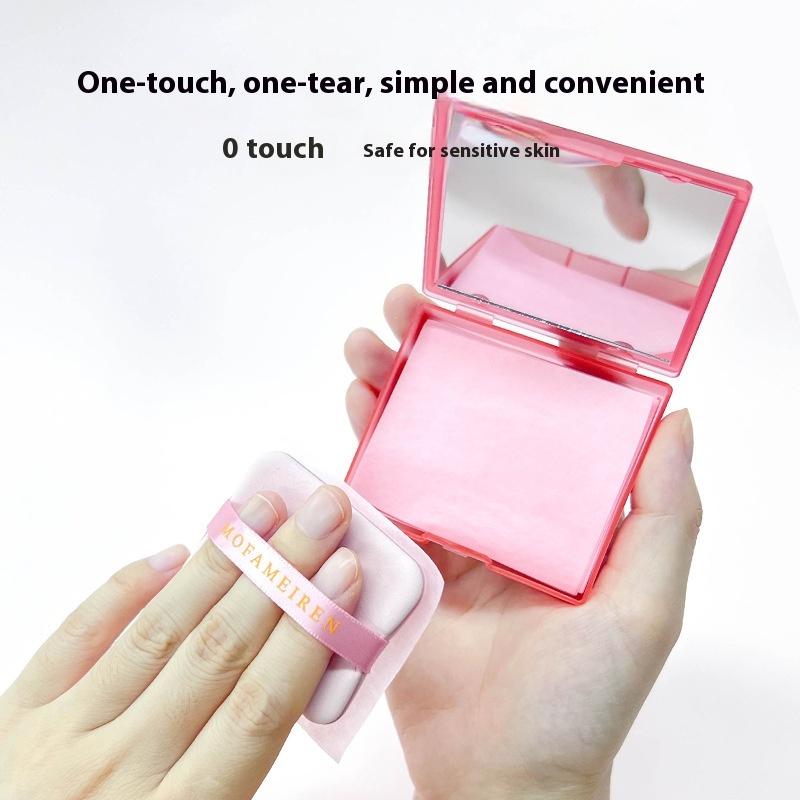 100Sheets Oil-absorbing Paper With Mirror Case &Puff Portable Oil-holding Bamboo Charcoal Tea Paper For Oily Skin Makeup