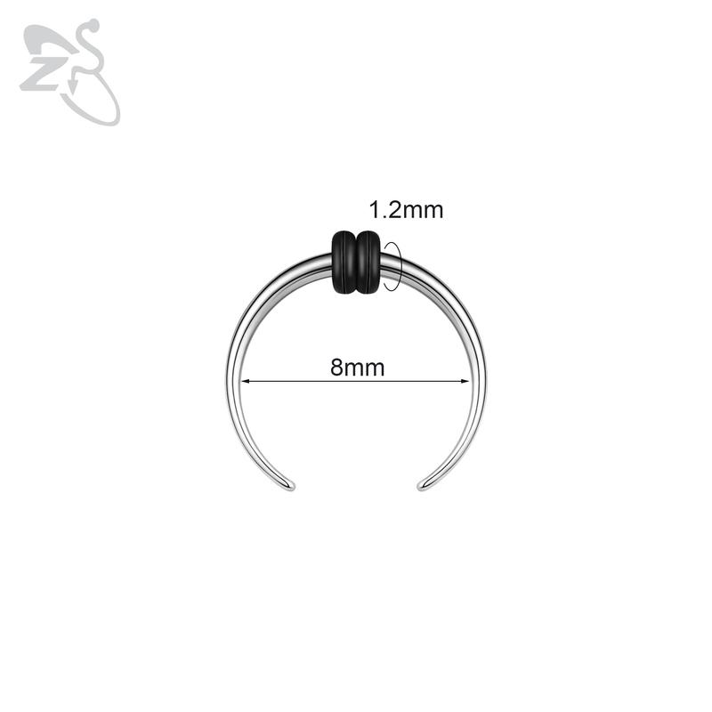 

ZS 1 шт., 1,2–10 мм, толстое кольцо в форме бычьего рога из нержавеющей стали для носа, мужские пирсинги большого калибра, расширители ушей, серьги для пирсинга перегородки Silver-1.2X8MM