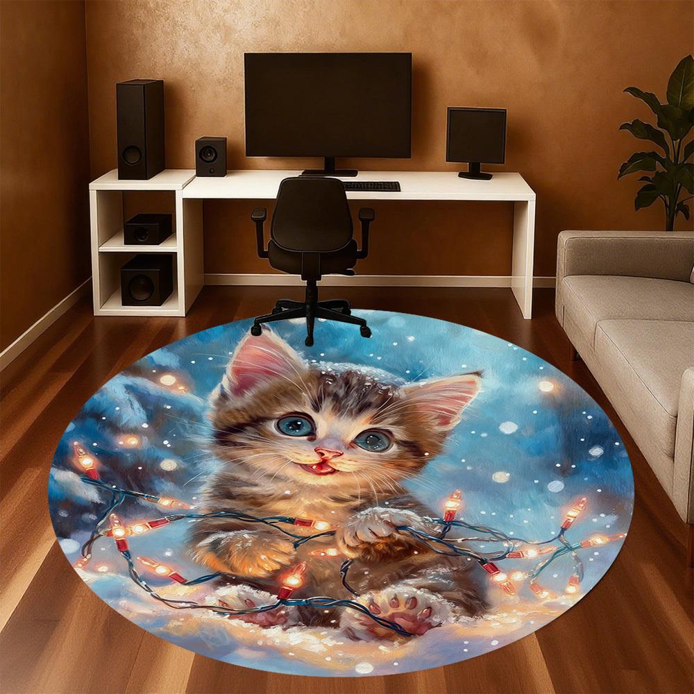 1PC cat lights Office Round Area Rug, Under Office Chairs Bedroom Living Room Home Decor,Carpet for Office, -1110192