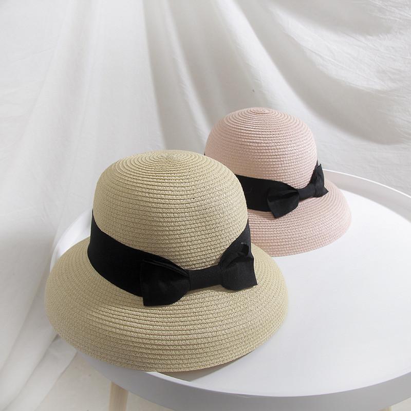 Women's Beach Vacation Straw Hat With Hepburn Big Bow Wide-brimmed Fisherman Bucket Hat For Spring Summer Travel Sunshade