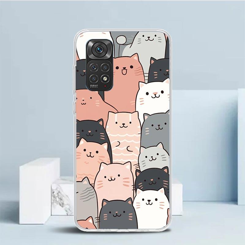 Cartoon Cute Cats Background Phone Case For Xiaomi Redmi Note 15 14 14S 13 12S 12 Pro Plus 11S 11 11T 11E 10S 10 + Soft TPU Back