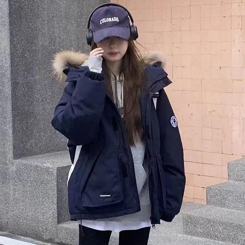 Down Jacket Women's New Winter Casual Loose Small Fur Collar Thickened Tooling Pie Overcome Warm Jacket
