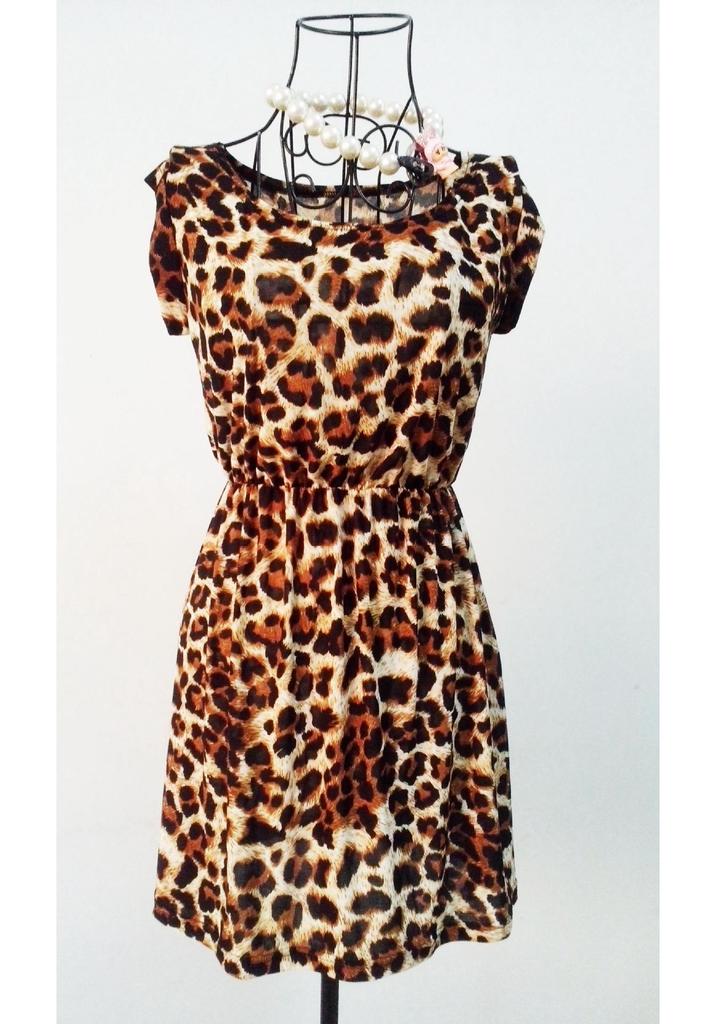 European & American Leopard Print Sexy Club Dress - Casual Short Sleeve, Round Neck, Pleated Princess Style for Women