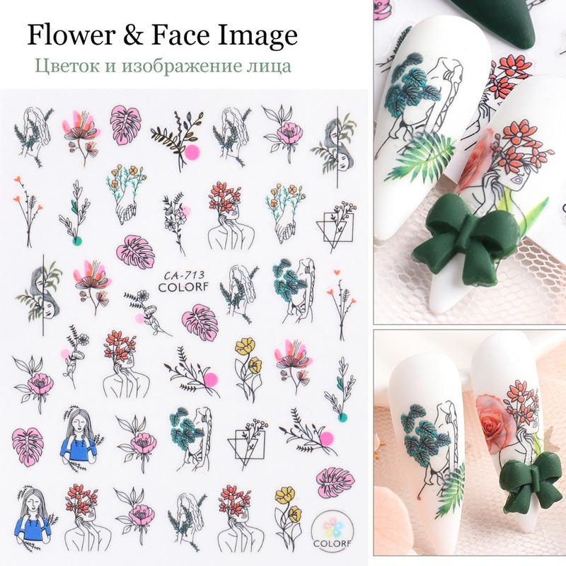 1Pc Nail Stickers Spring Summer Flowers Green Leaves Simulation Dragonfly Nail Art Decoration Water Slides Decals Transfer Foils