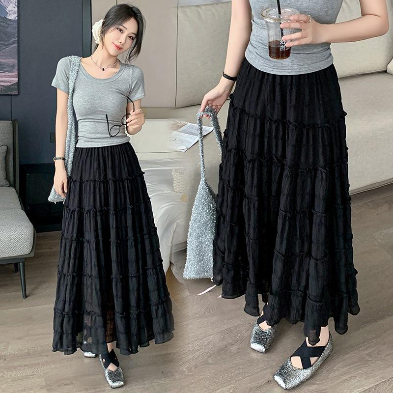 

Женская белая юбка А-силуэта из шифона в горошек с оборками, коллекция весна/лето 2025 One Size чёрный