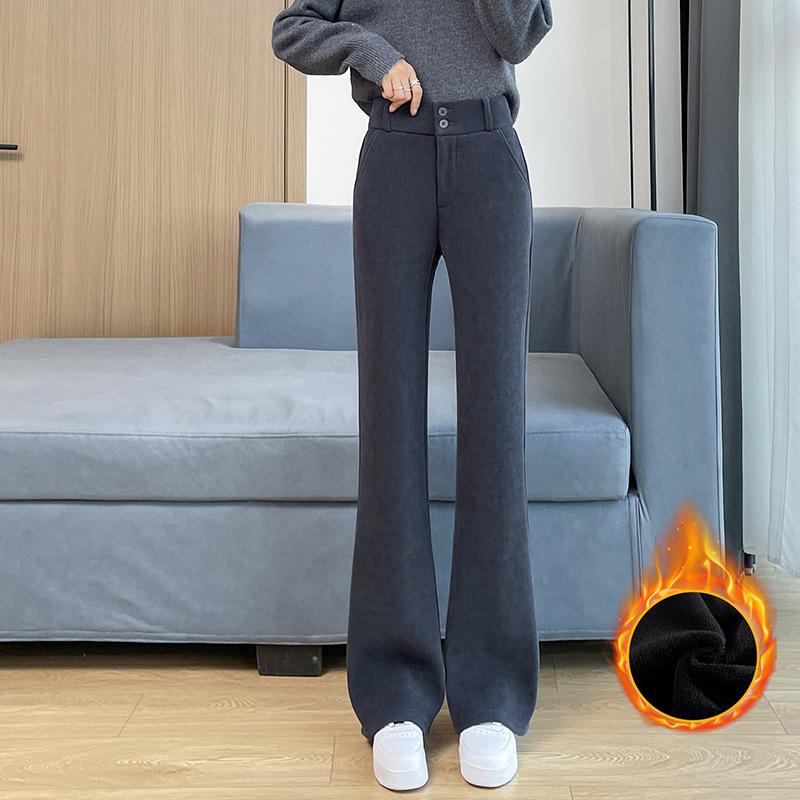 Autumn Winter High Waist Solid Color Casual Fashion Velvet Flare Pants Women Warm All-match Corduroy Trousers
