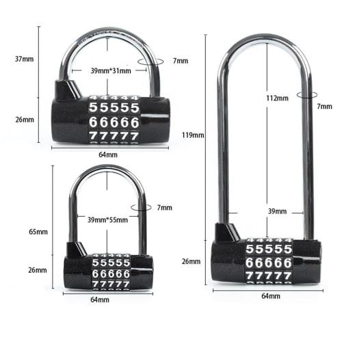 YAVINCOL Password Lock, Padlock, U-Lock, Auxiliary Lock, 5-Digit Adjustable Number Lock, Anti-Theft Combination Lock, Outdoor, School, Business, Wareh